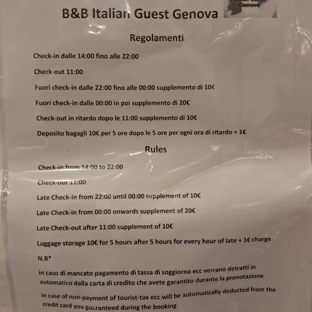 Pensión B&B Italian Guest Genova Italia